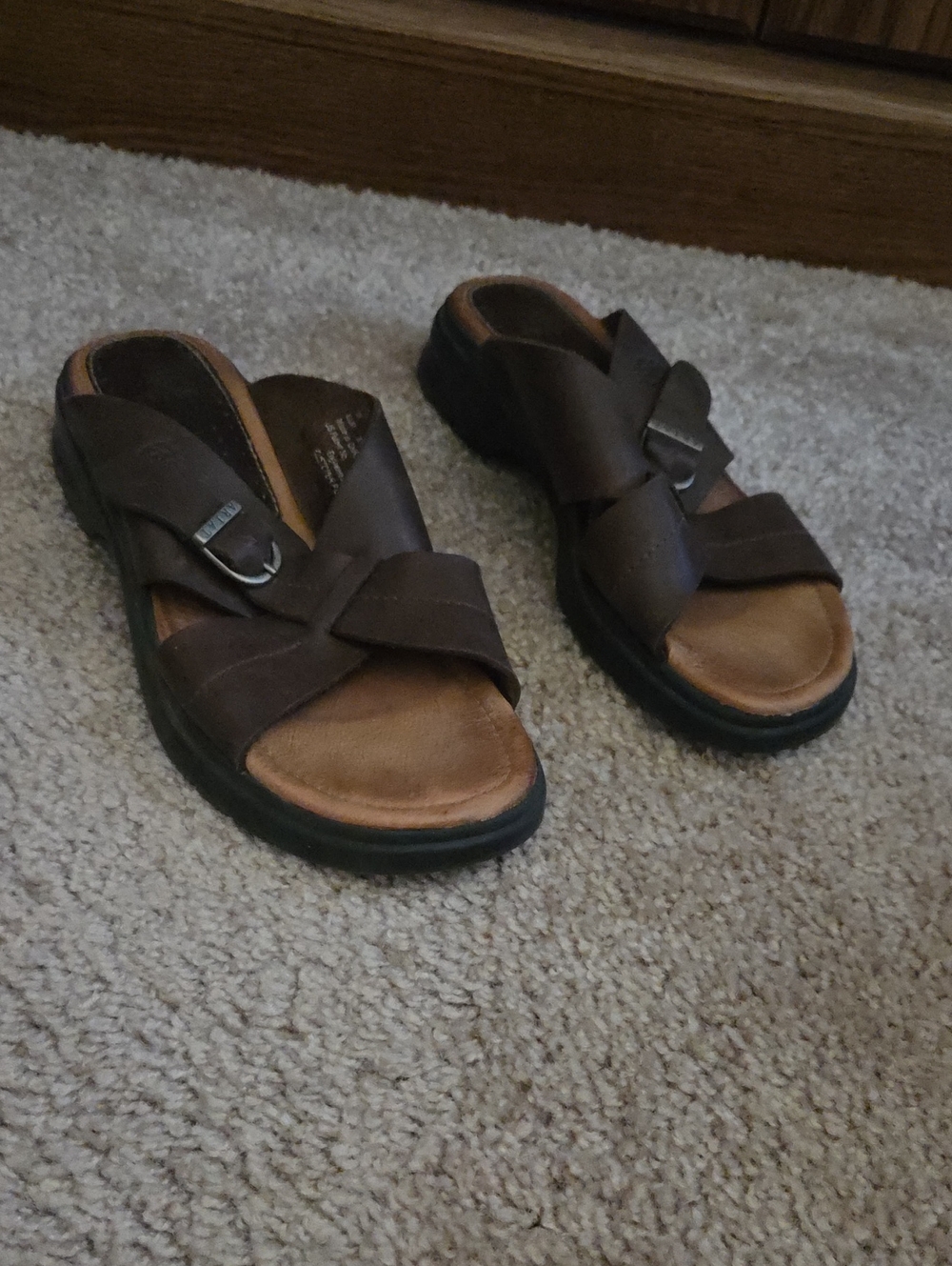 Ariat Womens  Dark Brown Leather Slide Sandals with Tan Insole